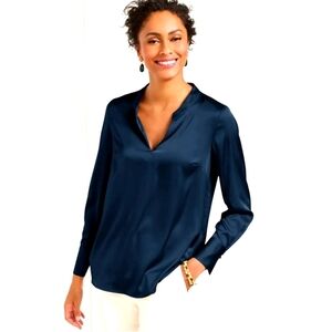 Talbots | Silk-Blend Charmeuse Top - Pine Green